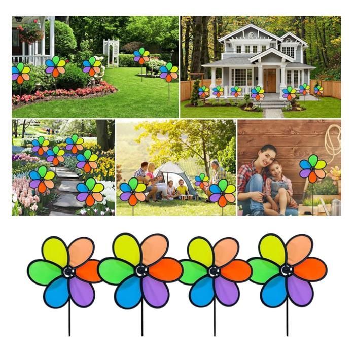Lot de 4 moulins à Vent pour Jardin et extérieur Accessoires de décoration Arc-en, pelouse, Aire de Jeux, Balcon, Cour, terrasse