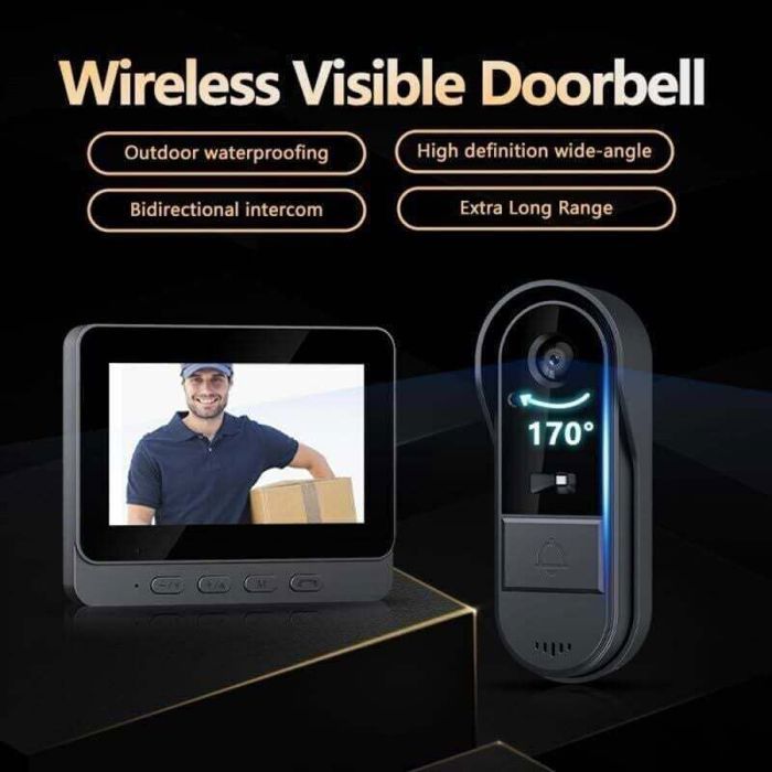 Videocitofono wireless - SHI - Schermo IPS da 4,3 pollici - Telecamera HD 1080P - Impermeabile IP65 - Visione notturna