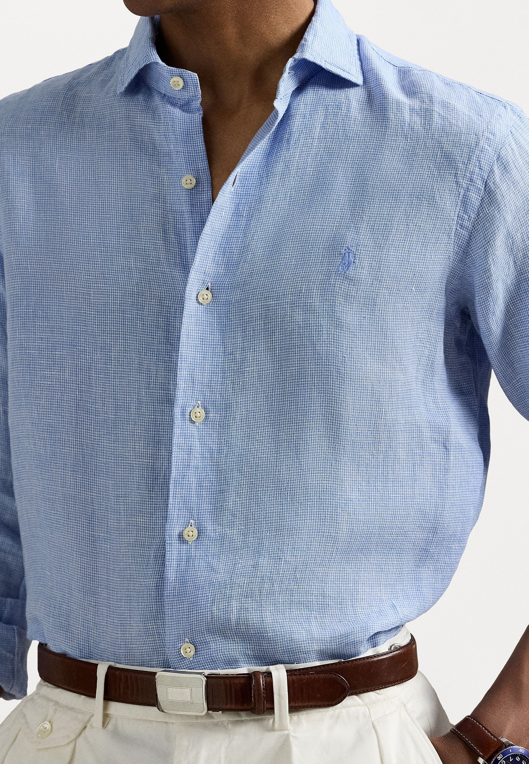 Camicia in lino Polo Ralph Lauren CUSTOM FIT - Camicia - blu cabana/bianco