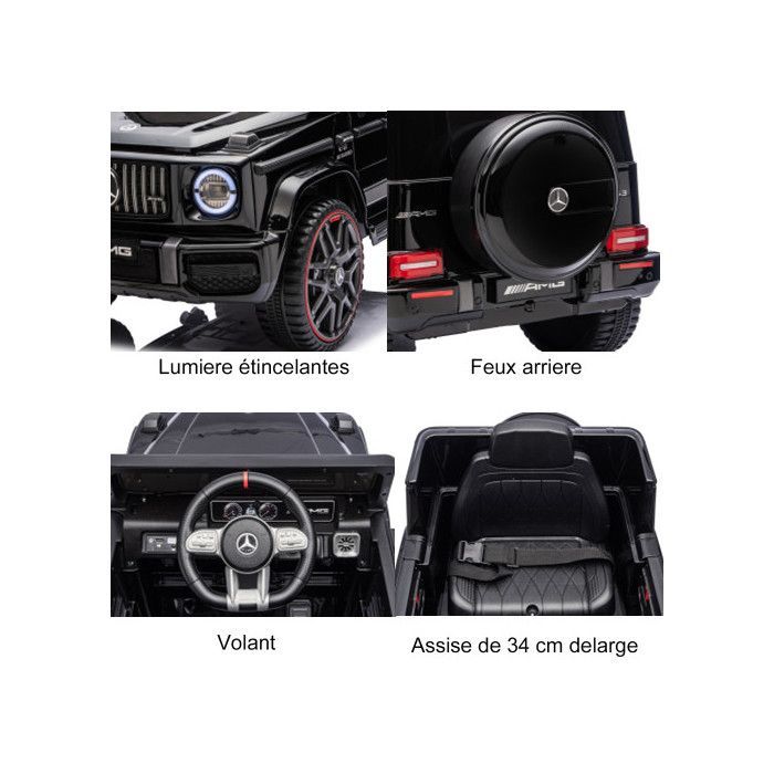 Coche eléctrico infantil de 12 V con efectos de sonido y luz, Mercedes-Benz G63 - 110 x 69 x 56,5 cm, negro