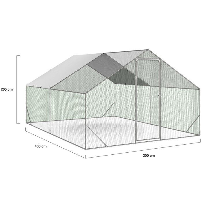 IDMARKET Kippenhok met omheining 12 m² 4x3 m, gegalvaniseerd stalen gaas.