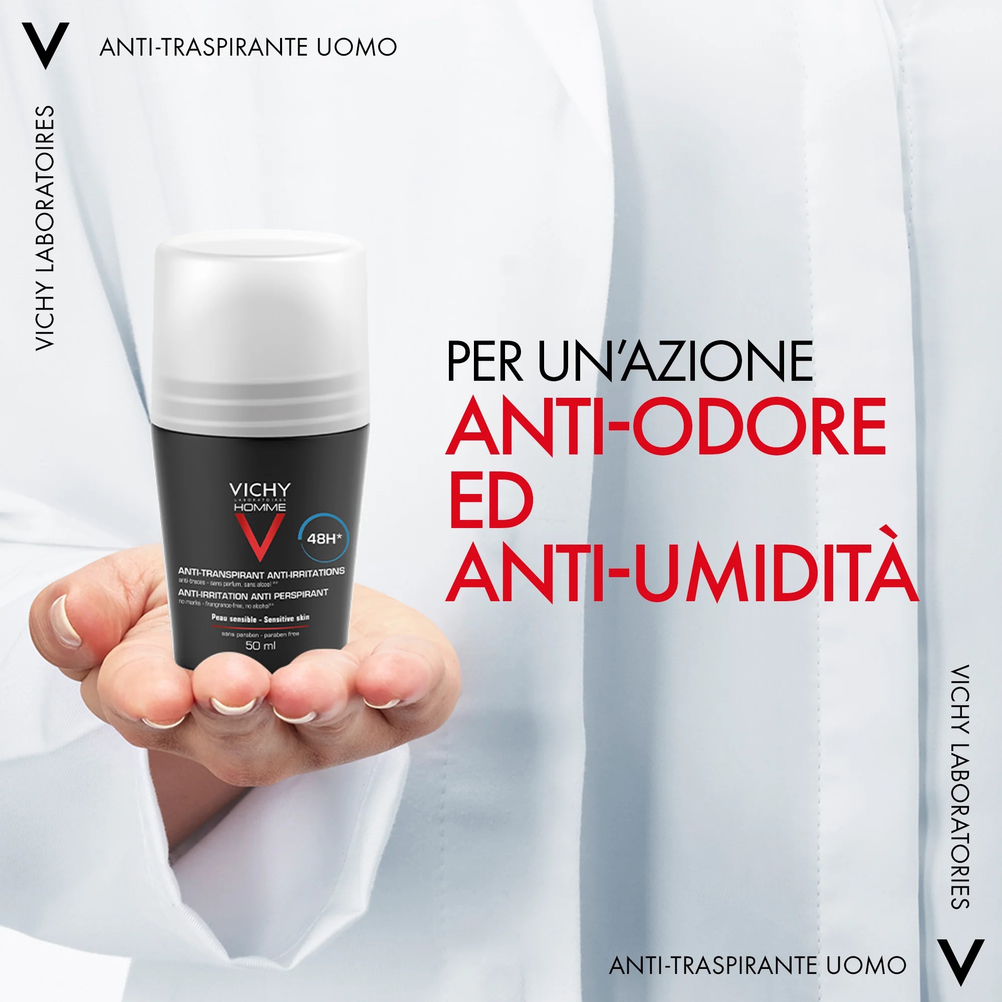 VICHY Desodorante Roll-On Vichy Homme 48h Piel Sensible 50 ml Control Extremo Antitranspirante