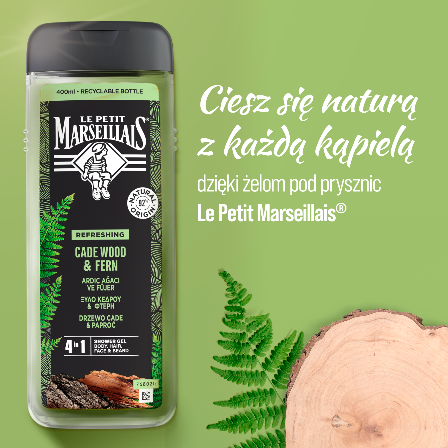 Le Petit Marseillais showergel til krop, ansigt og hår til mænd 400ml Cade Tree