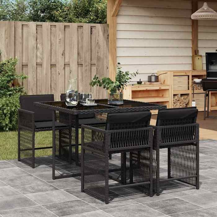 Conjunto de comedor de jardín - vidaXL - 5 piezas - Resina tejida - Negro - 110x106x73 cm (mesa) - 50,5x54x79 cm (silla)