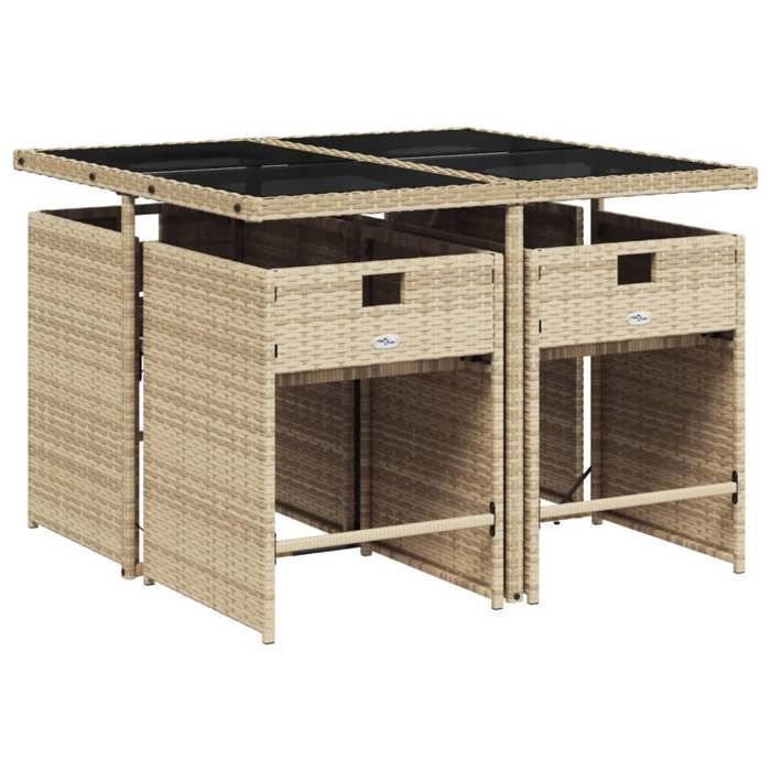 92476899 & 5-piece garden dining set with cushions, garden table and 4 chairs - beige rattan mix
