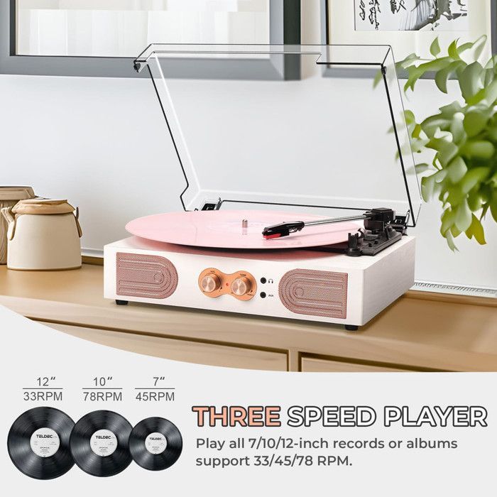 Platine Vinyle Bluetooth-TANLANIN-TE2030-Lecteur Vinyle à 3 Vitesses-Enceintes Intégrées-Automatique-Blanc