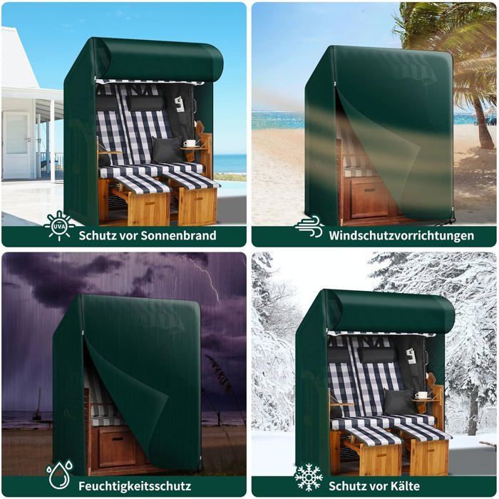Funda para silla de playa: impermeable, resistente al viento, a los rayos UV y a los desgarros. Funda de tejido PE mejorado para sillas de playa (135 x 105 x 175/140 cm).