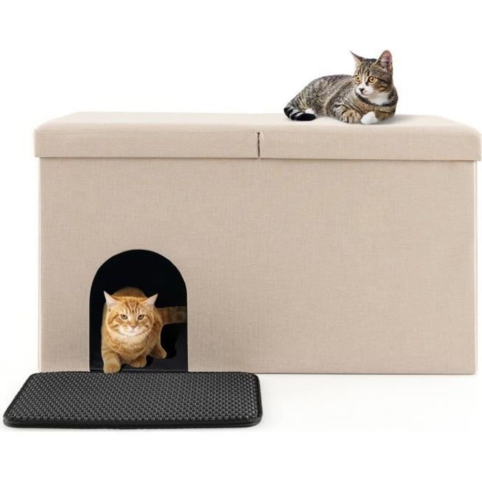Arenero para gatos COSTWAY - Tapa abatible, filtro de carbón que absorbe olores - Armario para arenero - Beige