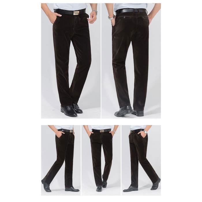 Calças de inverno masculinas, veludo cotelê grosso, forro de lã, corte reto, calças quentes e elásticas, cor sólida