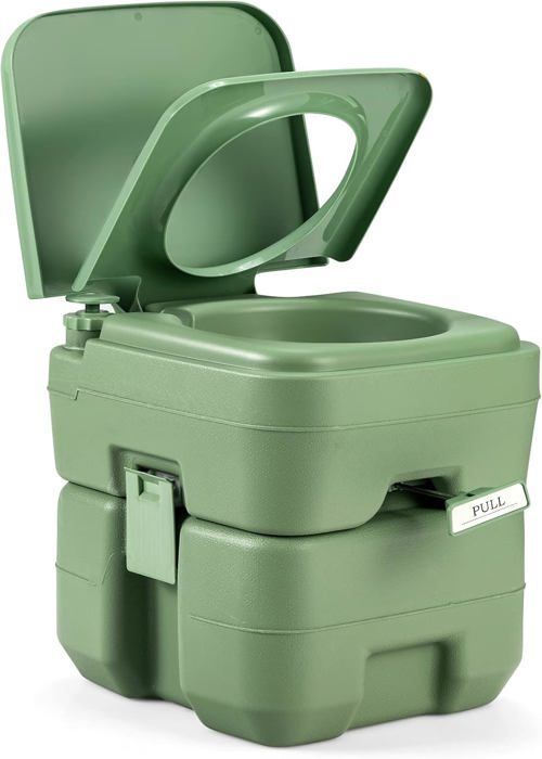 GYMAX 20L Camping Toilet, Removable Tank, Lightweight and Portable Toilet, Carrying Handle with Ergonomic Design (Green)