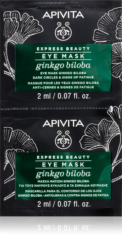Máscara para Olhos Apivita Express Beauty com Ginkgo Biloba para combater inchaço e olheiras.