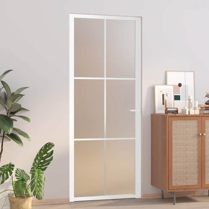 Interior Door - Entrance Doors 83x201.5 cm White Frosted Glass and Aluminum 554322