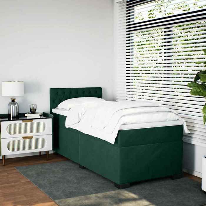 Struttura letto con materasso - Maison Exclusive - Velluto verde scuro - 80x200 cm - Massimo relax