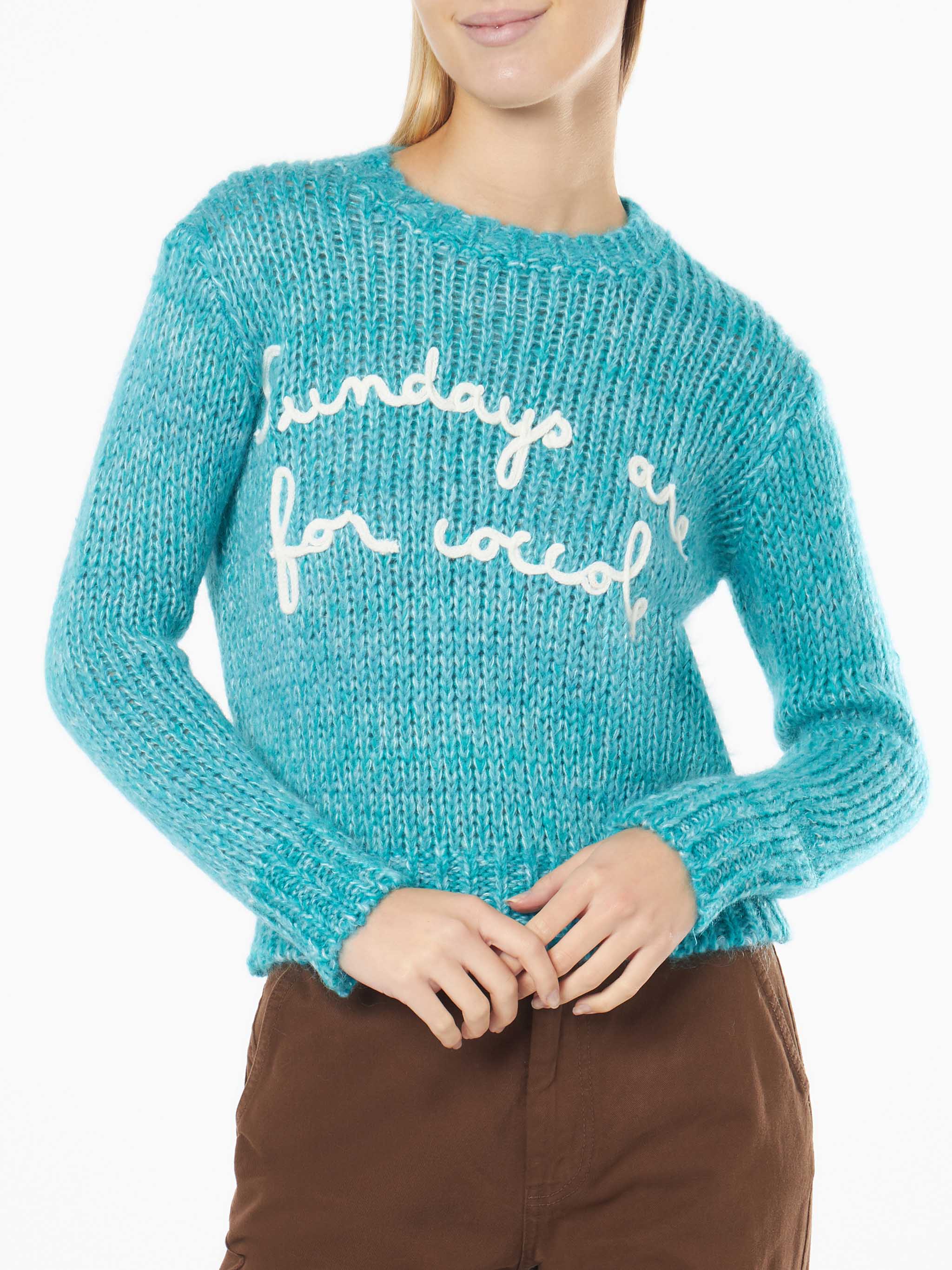 Damestrui met ronde hals en cropped model, zacht en met de tekst 