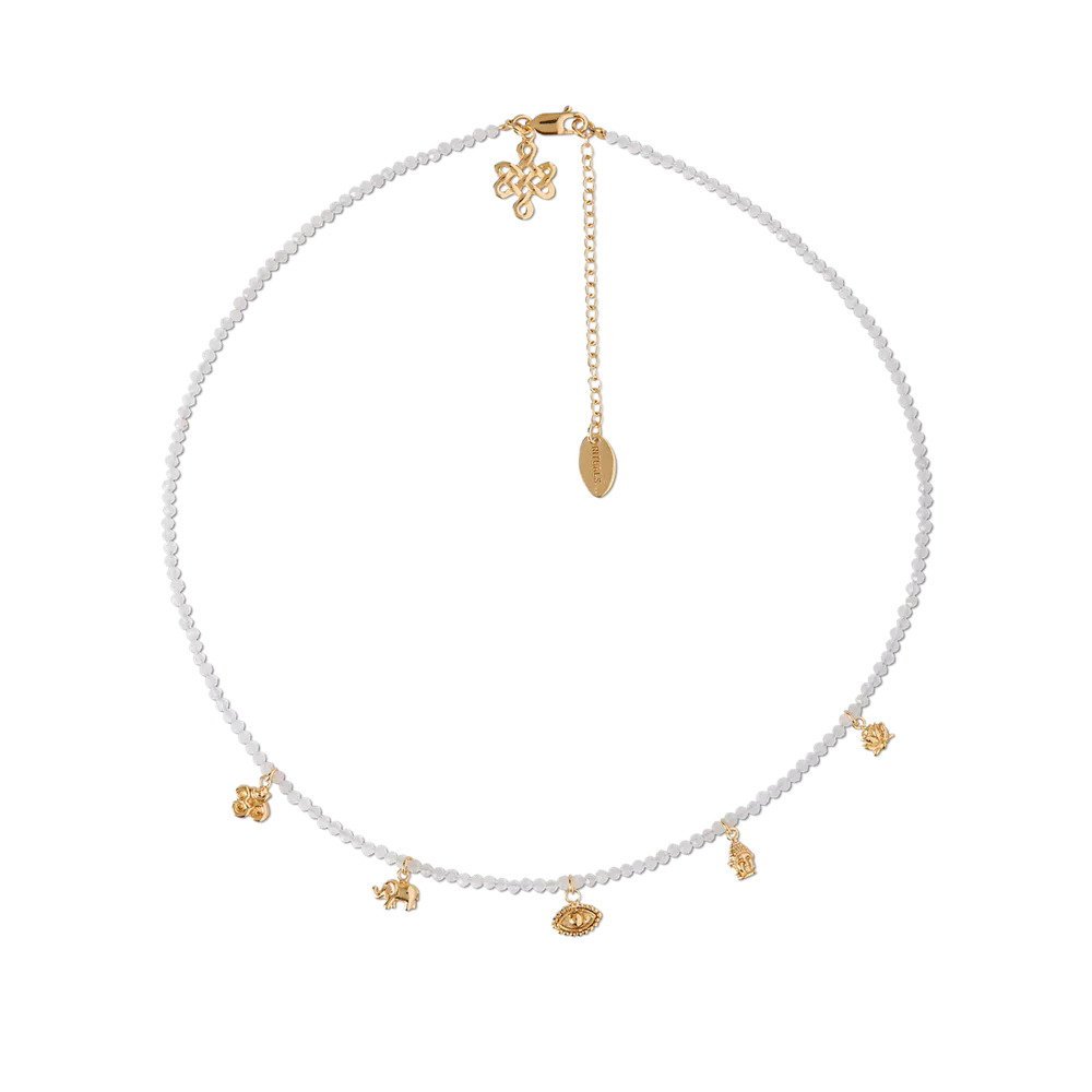 Collar con colgante de cuentas de la Casa de los Rituales, collar chapado en oro con piedra preciosa