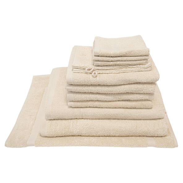 Set de prosoape Basic, 12 piese, bej, inclusiv accesorii de baie