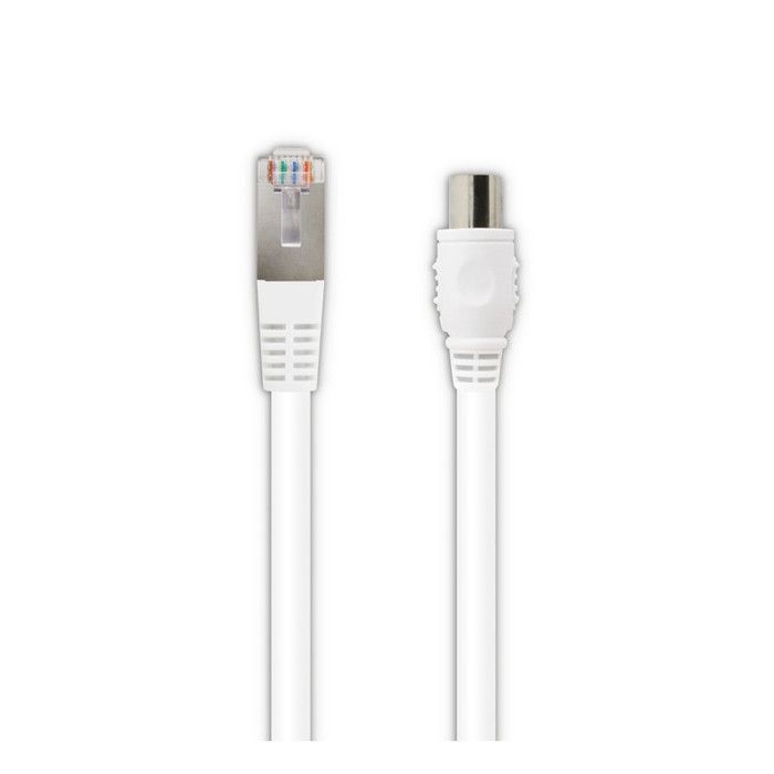 9,52 mm mannelijke coaxiale tv-kabel naar RJ45 mannelijke kabel, 5 m - wit