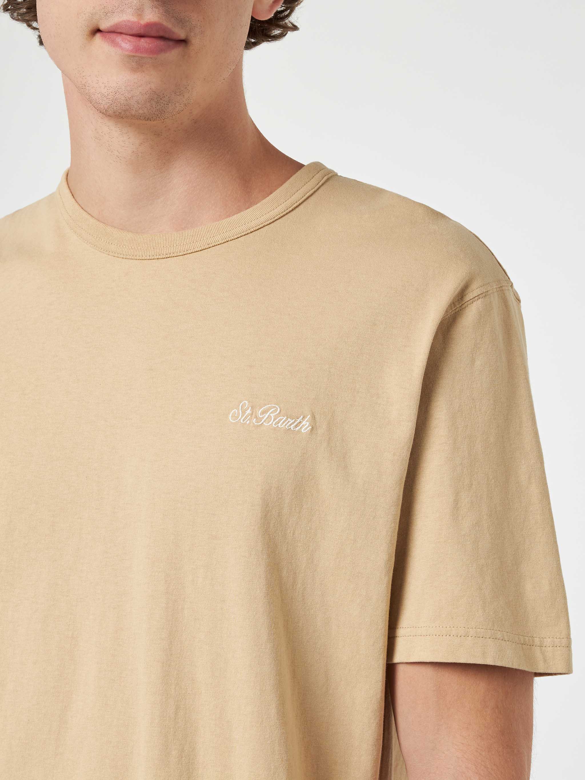 Dover heren T-shirt van beige katoenen jersey met St. Barth-borduurwerk