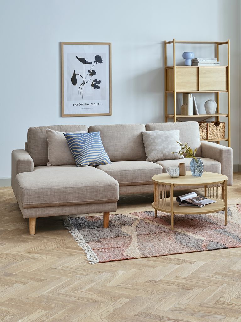 EGENSE Sofa s ležaljkom EGENSE tkanina pijeska/boja hrasta