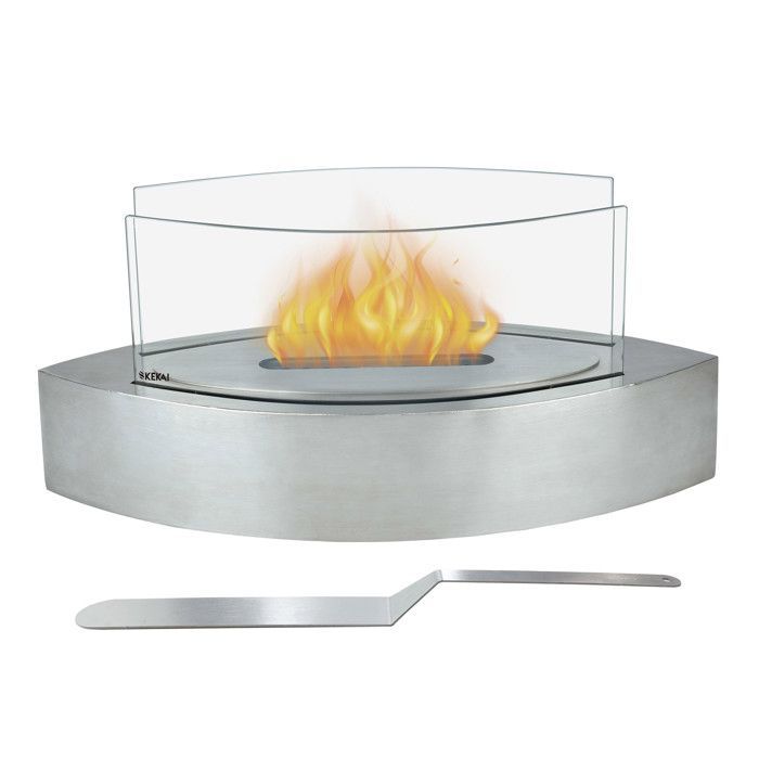 Chimenea de bioetanol de sobremesa Kekai Fuji de 50,8 x 20,3 x 23 cm con quemador de acero inoxidable, cristal templado y apagavelas.