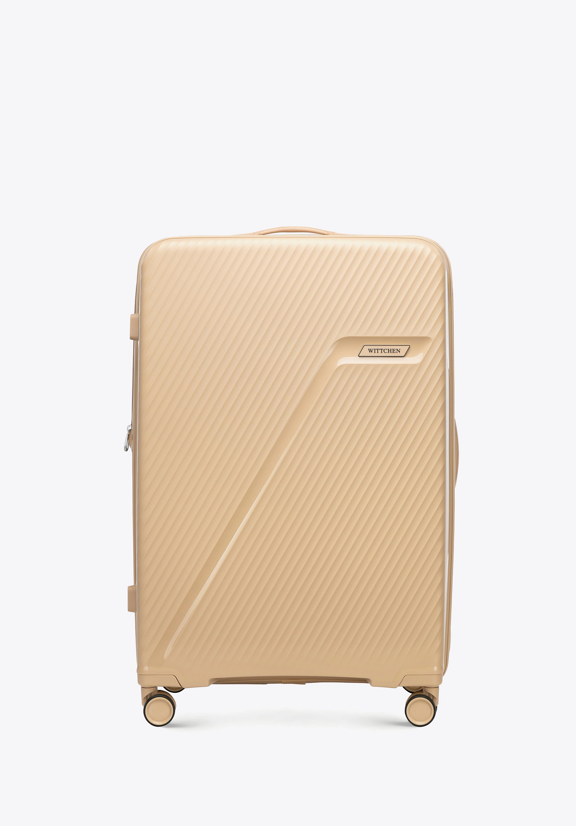 Duża walizka z polipropylenu w ukośne pasy beżowa