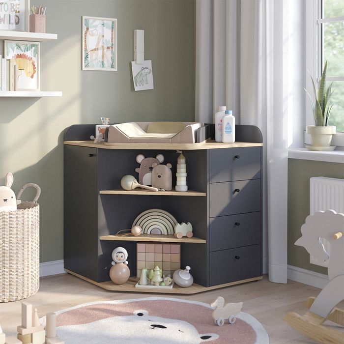 Commode à langer Aria 85x90cm avec étagères et 4 tiroirs Anthracite Vicco 59340