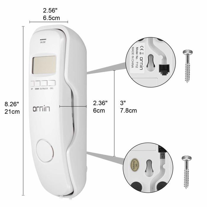 ORNIN T112 - Trimline vaste telefoon met nummerweergave, wandmontage, wit
