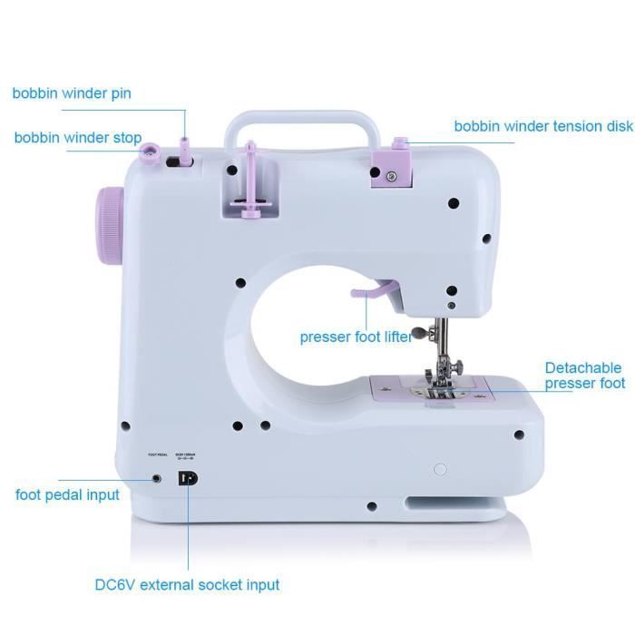 Macchina da cucire elettronica per principianti FHSM-505A, 12 punti, bianca, mini macchina da cucire portatile