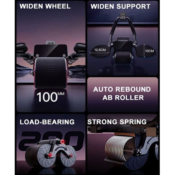 Rueda abdominal con rebote automático - Rueda abdominal 4D con soporte para codos - Dispositivo de entrenamiento abdominal
