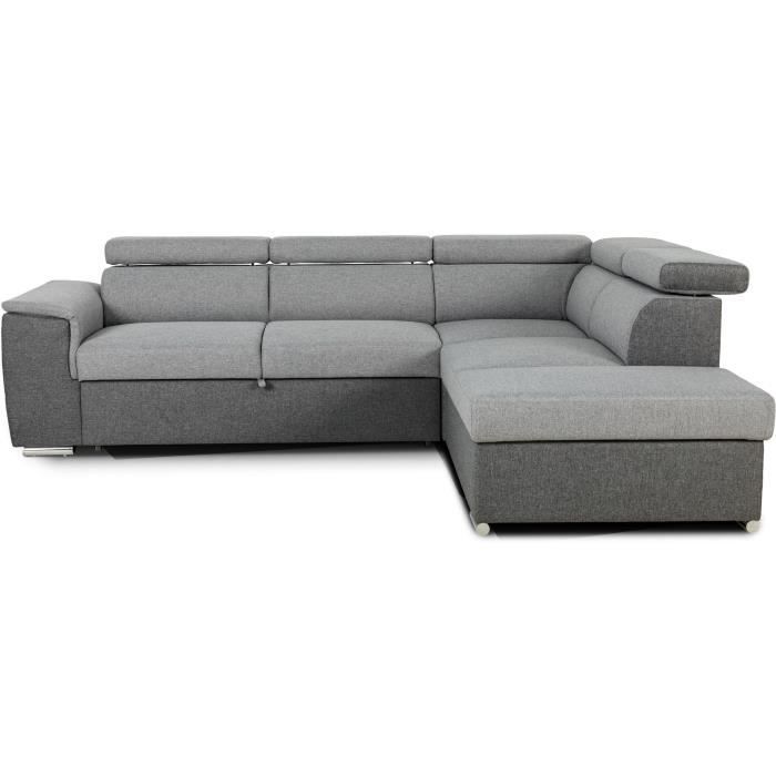 Sofá cama esquinero reversible con almacenamiento - 5 plazas - DAYTONA - Tela gris y antracita - 260 x 77 pulgadas / 94 x 216 cm