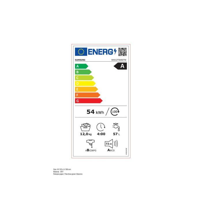 SAMSUNG WW12T504DTW Voorlader wasmachine - 12 kg - 1400 tpm - EcoBubble - Stoomhygiëne - Energieklasse A - Wit