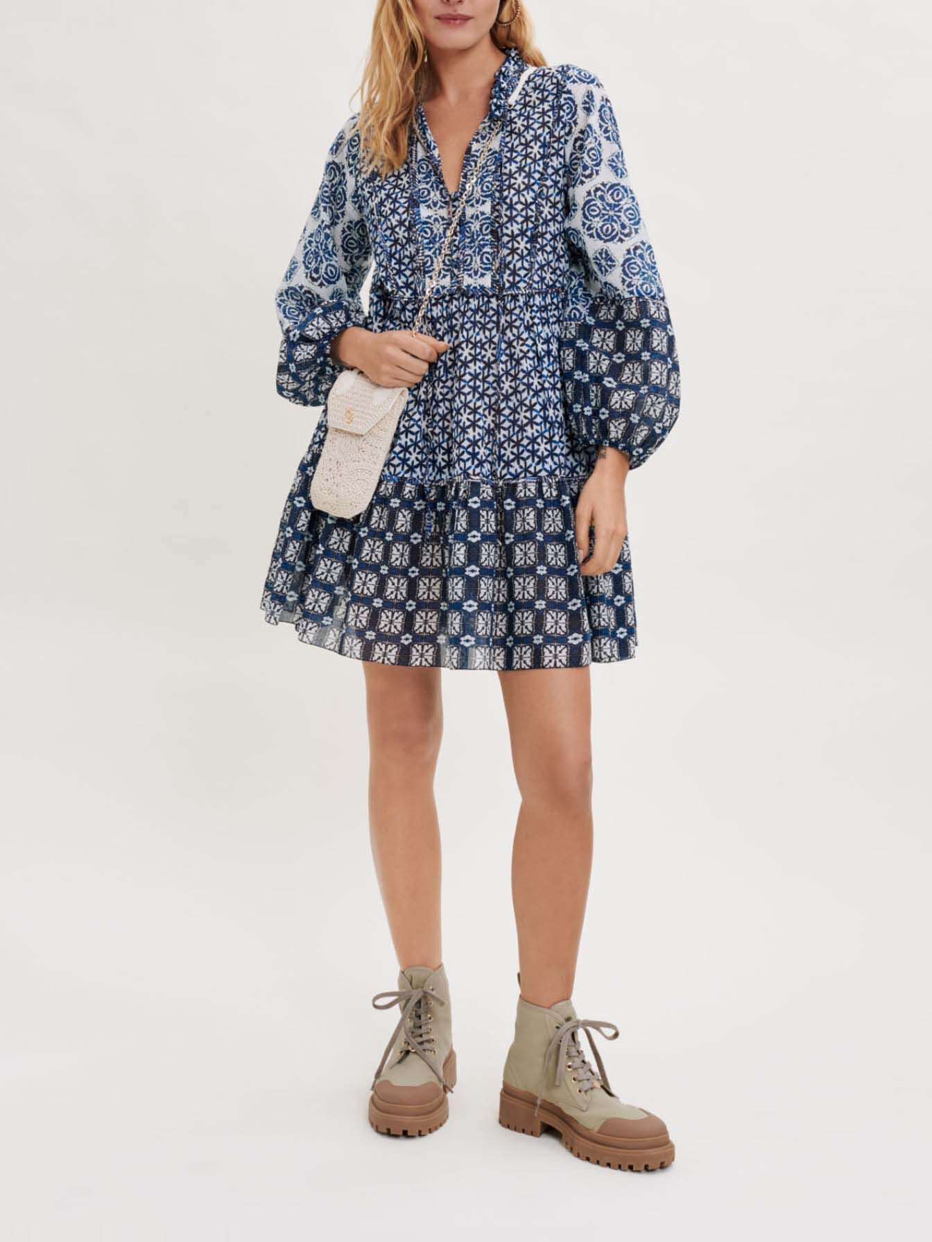 Rochie din voal de bumbac-indigo