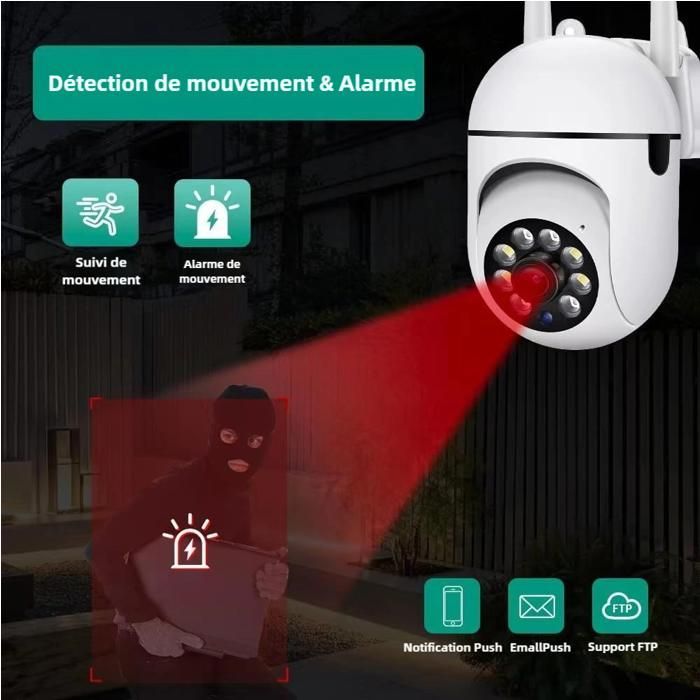 4Pcs Caméra de Surveillance WiFi1080P- Pan-Tilt360°Vision Nocturne Couleur Détection Mouvement Audio Bidirectionnel