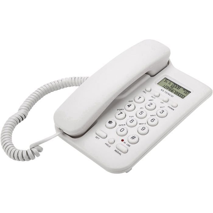 Telefone fixo com fio - FEBEST - Sistema duplo FSK/DTMF - 19,5 x 12,8 x 4,5 cm - Branco - Montagem em parede ou mesa