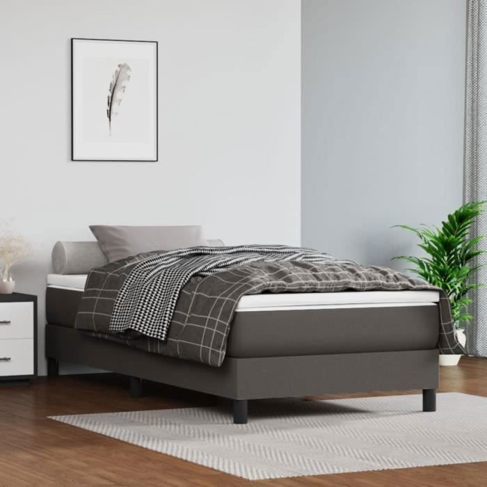 Base de cama con muelles - SALUTUYA - BD11853 - Piel sintética gris - 90x190 cm - Individual