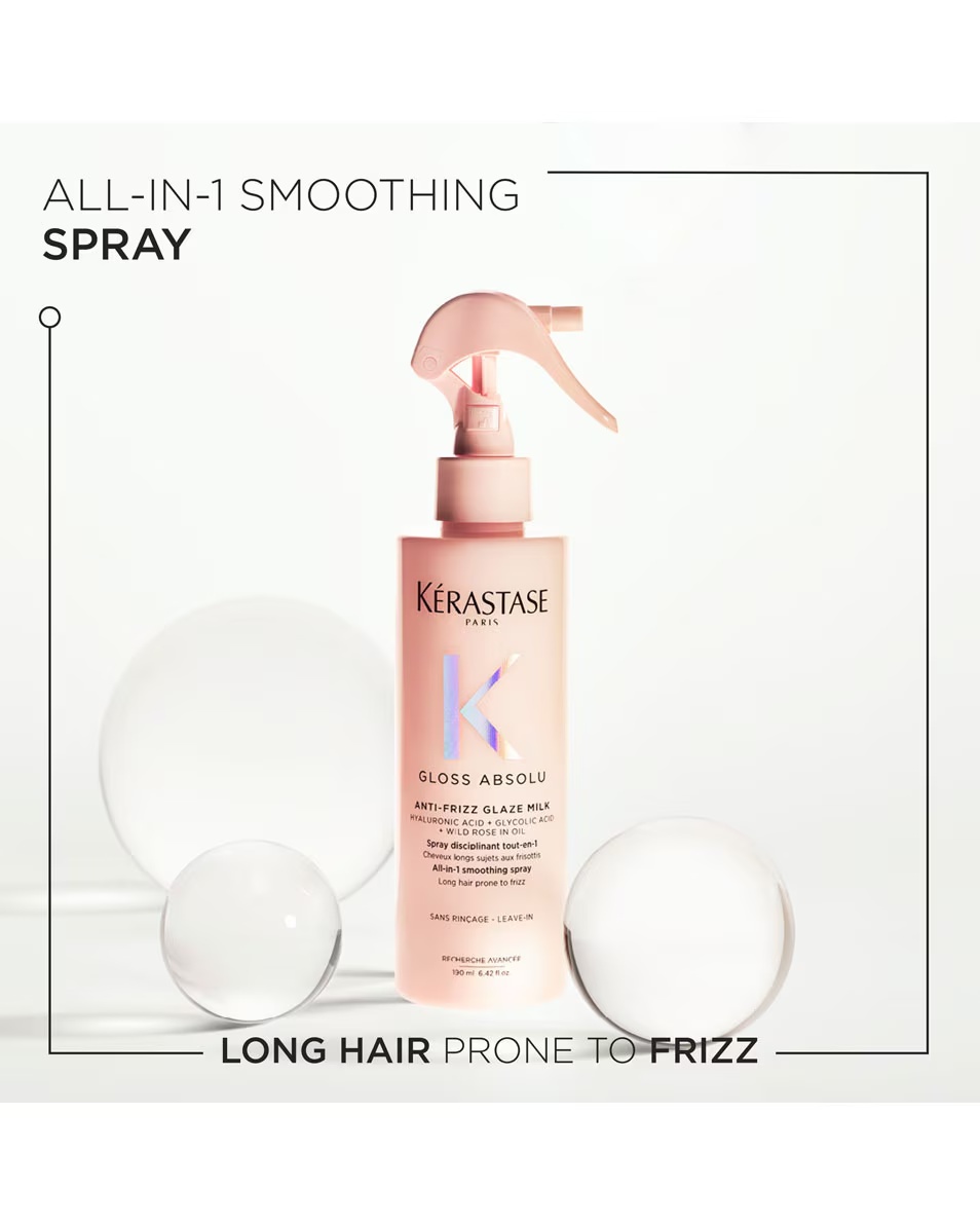 Spray hidratant cu clătire KÉRASTASE Gloss Absolu Anti-Frizz Glaze Milk, care protejează împotriva căldurii