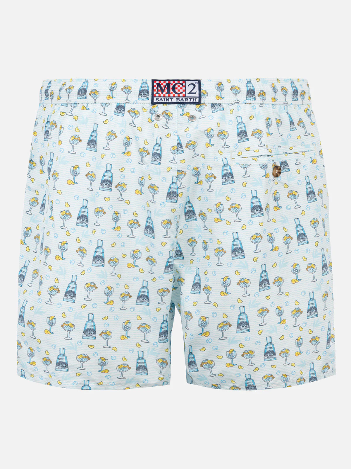 Man Classic Swim Shorts with Gin Print | Gin Mare Special Edition | Quick Drying | Mid-Length | Elastic Waistband | Drawstring | MC2 Saint Barth