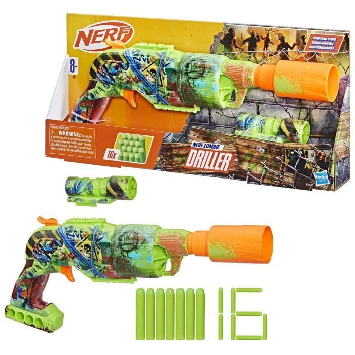 Nerf Zombie Driller, blaster a dardi, cilindro rotante, età 8+
