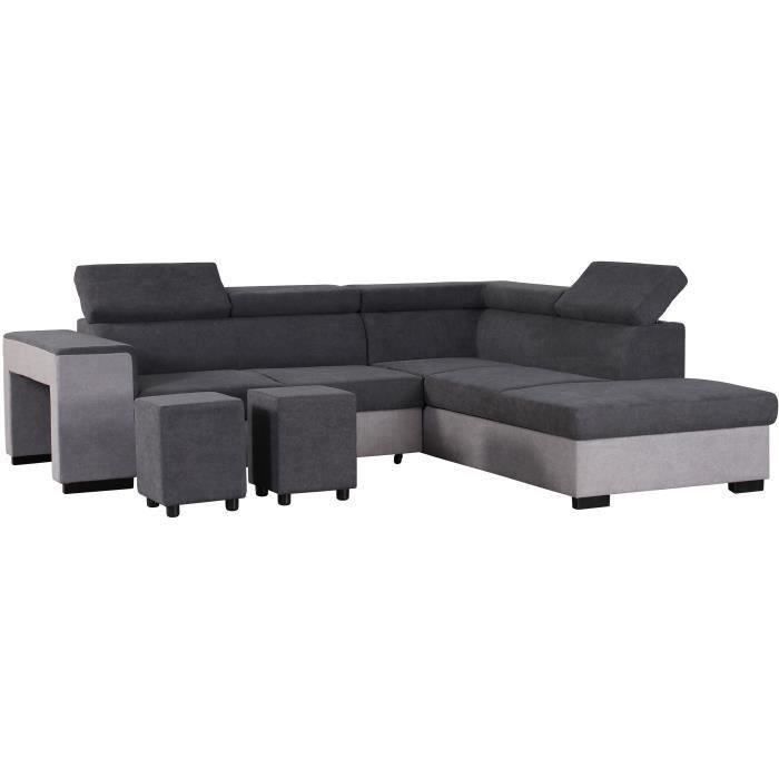 Sofá cama esquinero derecho con almacenamiento, 5 plazas - Tela gris - Ancho 271 x Profundidad 220 x Alto 77 cm - ARMSTRONG - Fabricado en Ucrania