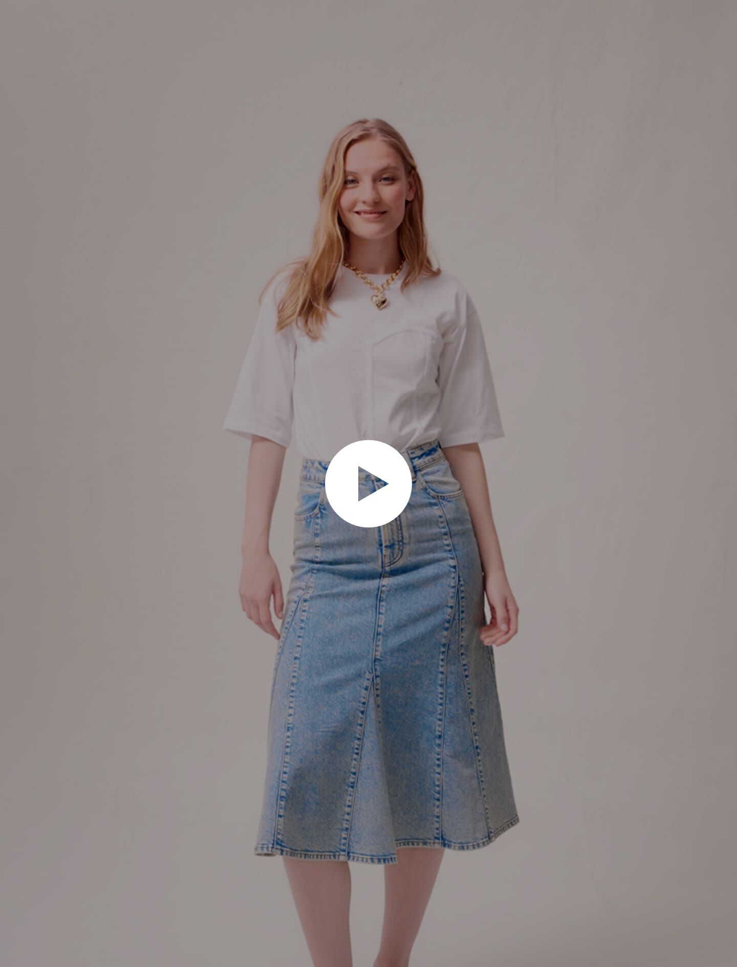 Fustă midi din denim - Albastră