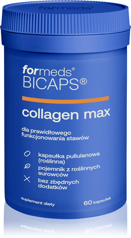 Bicaps Collagen Max, een voedingssupplement met collageen in capsules.