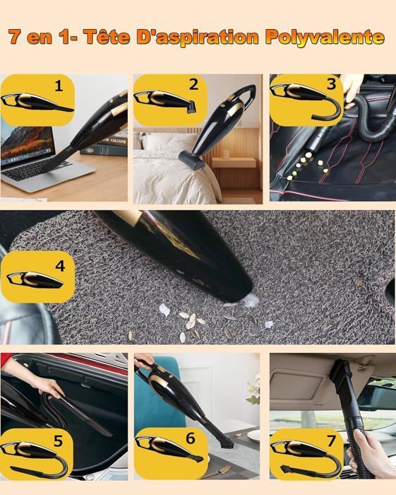 Aspiradora para coche, aspiradora de mano inalámbrica potente de 16000 PA, aspiradora de mesa con filtro de acero inoxidable, color negro.