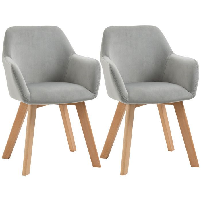 HOMCOM - Juego de 2 sillas de comedor - Tejido de poliéster con efecto terciopelo - 54x57x80cm - Gris