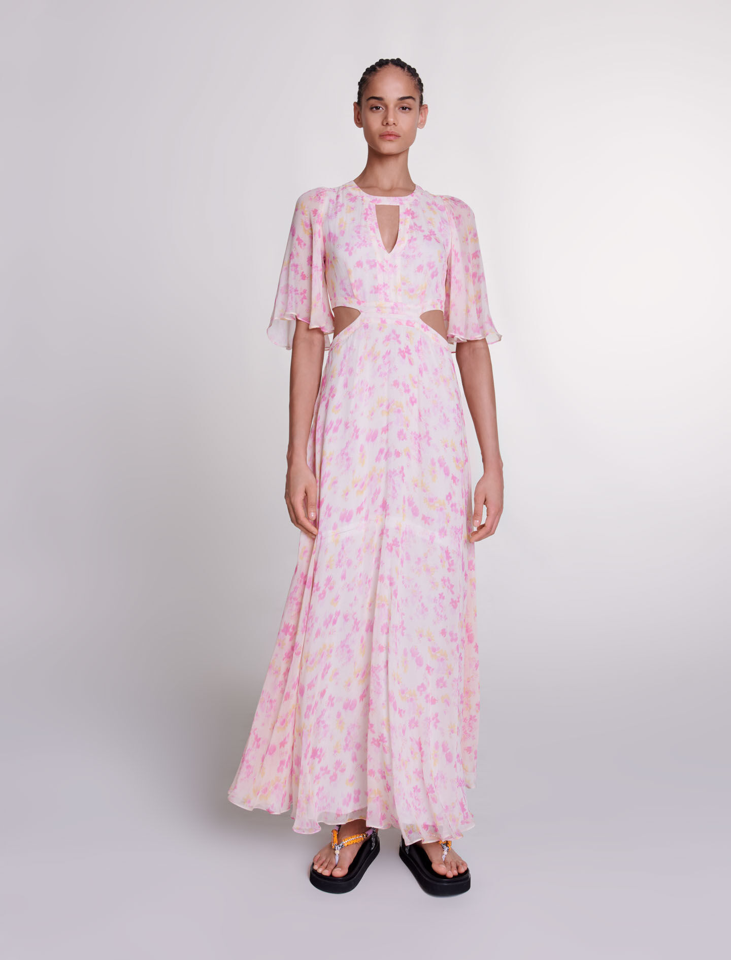 Lange jurk met bloemenprint - Imprimé Fleur zonnig roze