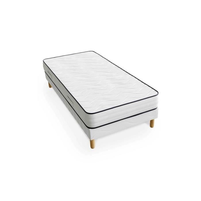 Bed base and mattress set - White - 90 x 190 cm - Foam - 20 cm thick - Firm