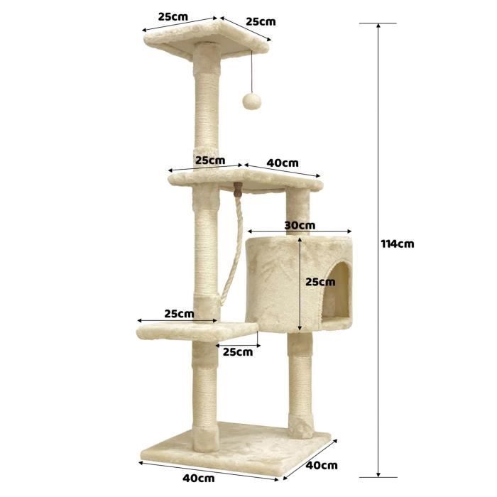 PALOMA Beige Krabpaal 40 x 40 x 114 cm - 3 platforms, 1 touw, 1 schuilplaats, krabpalen