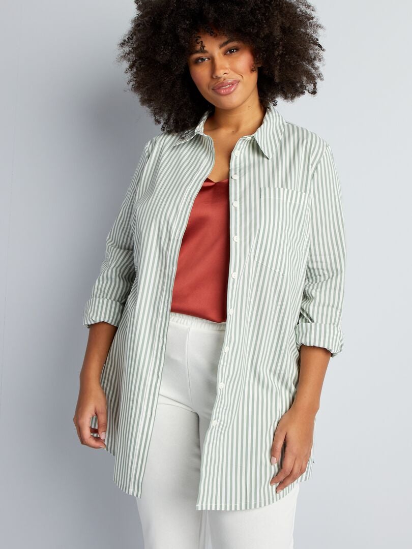 Vestido camisa de popeline - VERDE