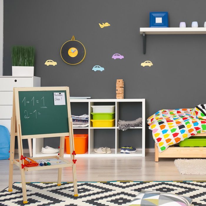 Relaxdays Kinderschildersezel in hoogte verstelbaar; magnetisch, hout, wit en krijtbord, 81-104 x 45 x 42 cm, naturel