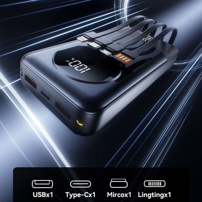 Weuiortn® 25000mAh 22,5W snelladende externe powerbank met 4 data-aansluitingen, geschikt voor alle mobiele telefoons