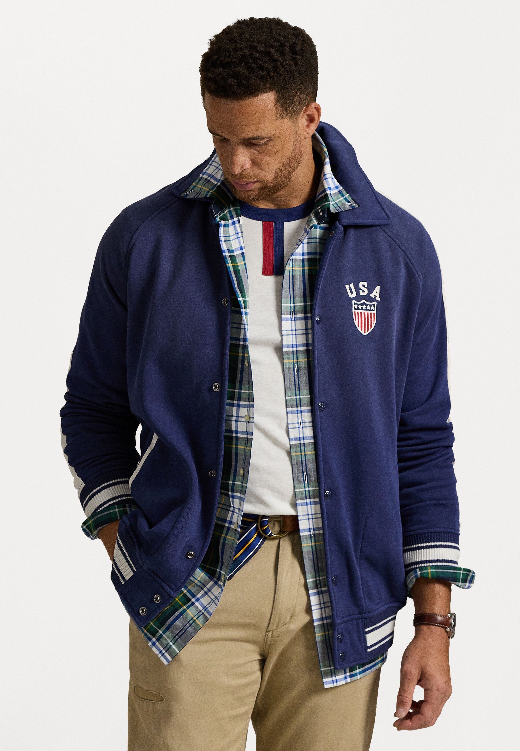 Giacca in pile con stampa grafica Polo Ralph Lauren Big & Tall - Felpa con zip - blu scuro